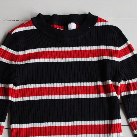Cropped Ribbed Long Sleeve With Red, Blue and White Stripes - Picture 3 of 6